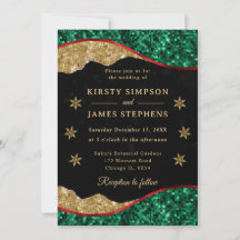 Elegant Green Red & Gold Snowflake Wedding