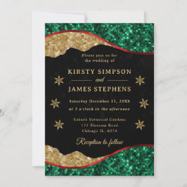Elegant Green Red & Gold Snowflake Wedding Inbjudningar