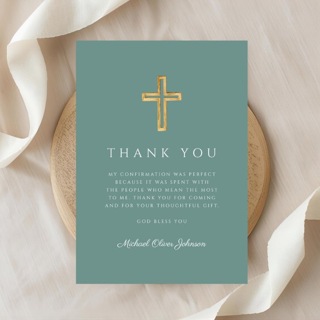 Elegant Green Religious Cross Bpy Confirmation Tack Kort (Elegant Green Religious Cross Bpy Confirmation Thank You Card)
