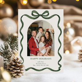 Elegant Green Ribbon Holiday Photo Card Julkort
