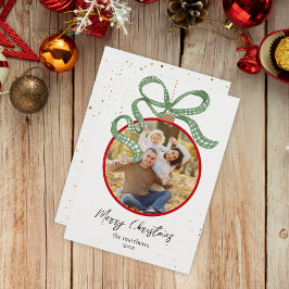 Elegant Green Ribbon Photo Christmas Card Julkort