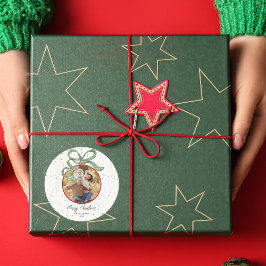Elegant Green Ribbon Photo Christmas Runt Klistermärke