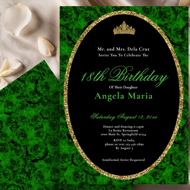 Elegant Green Rose Floral 18th Birthday Debut Inbjudningar (Skapare uppladdad)