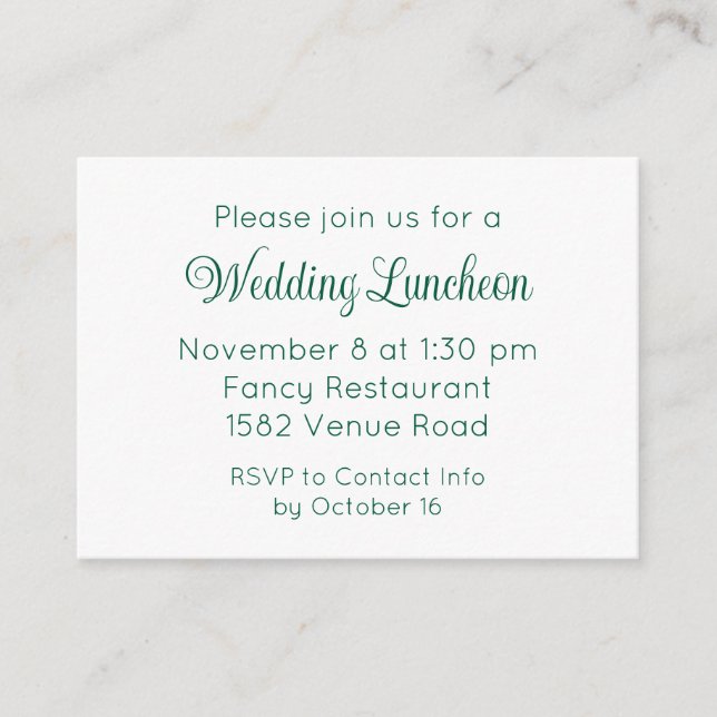 Elegant Green Script Wedding Event Invitation Tilläggskort (Framsida)