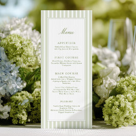 Elegant Green Stripes Wedding Menu Meny