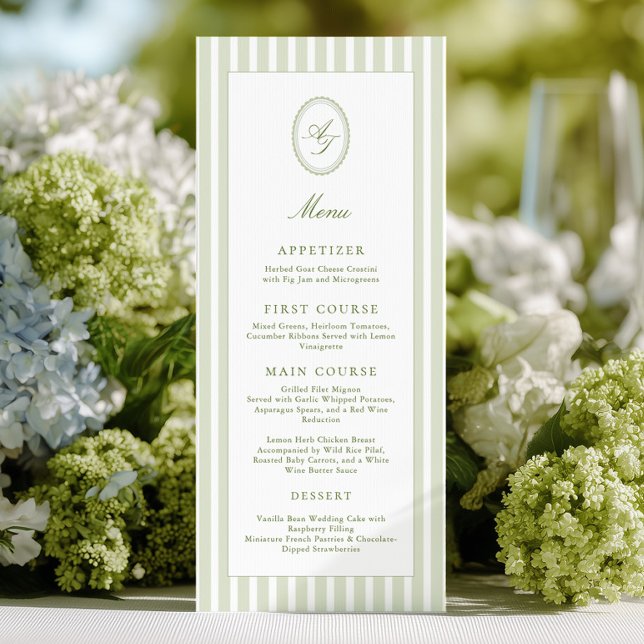 Elegant Green Stripes Wedding Menu Meny (Skapare uppladdad)
