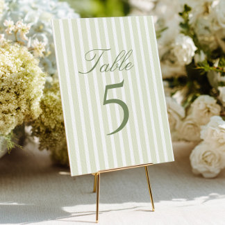 Elegant Green Stripes Wedding Table Number Inbjudningar