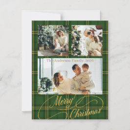 Elegant Green Tartan Family Photo Christmas Card Julkort