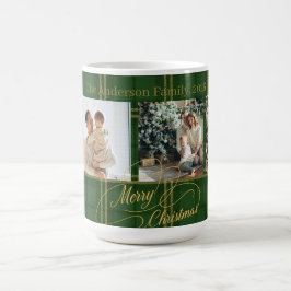 Elegant Green Tartan Family Photo Christmas Card Kaffemugg