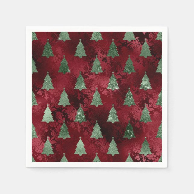 Elegant Green Trees Red Faux Foil Christmas  Pappersservett (Framsidan)