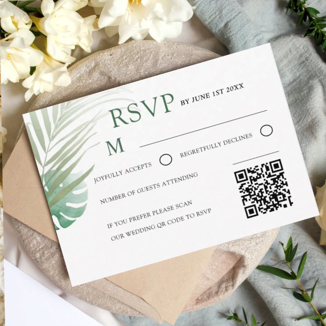 Elegant Green Tropical RSVP Wedding  OSA Kort (Skapare uppladdad)