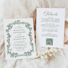 Elegant Green Victorian Floral All in One Wedding Inbjudningar