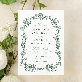 Elegant Green Victorian Floral Frame Wedding Inbjudningar