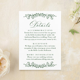 Elegant Green Victorian Floral Wedding Details Tilläggskort