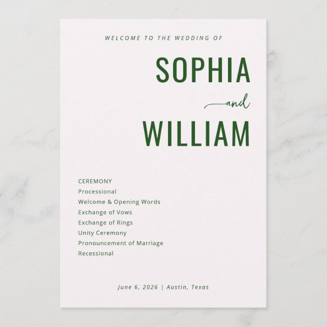 Elegant Green Wedding Ceremony Program (Framsida)