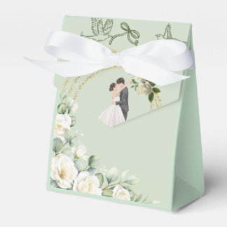 Elegant green Wedding Favor Bag with white Roses – Presentaskar