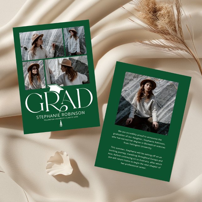 Elegant Green & White Photo Collage Graduation Meddelande (Skapare uppladdad)