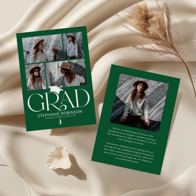 Elegant Green & White Photo Collage Graduation Meddelande (Skapare uppladdad)