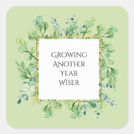 Elegant Greenery Anpassningsbar Födelsedagsfest St Fyrkantigt Klistermärke