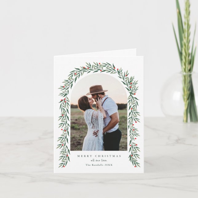 Elegant Greenery Arch Modern 2 Photo Jul Helgkort (Framsida)