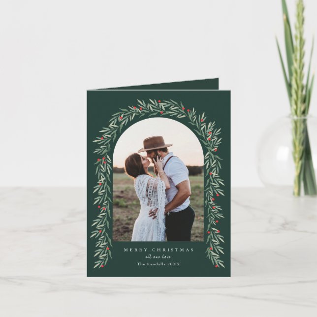 Elegant Greenery Arch Modern 2 Photo Jul Helgkort (Framsida)