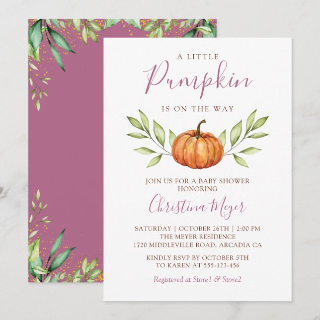 Elegant Greenery Autumn Pumpkin Baby Shower Inbjudningar (Fram/baksida)