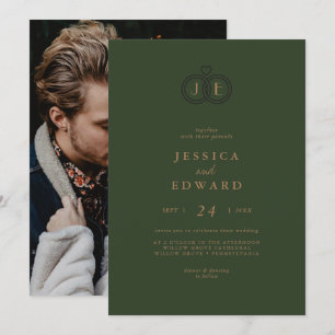 Elegant Greenery Avslappnad Monogram Photo Bröllop Inbjudningar