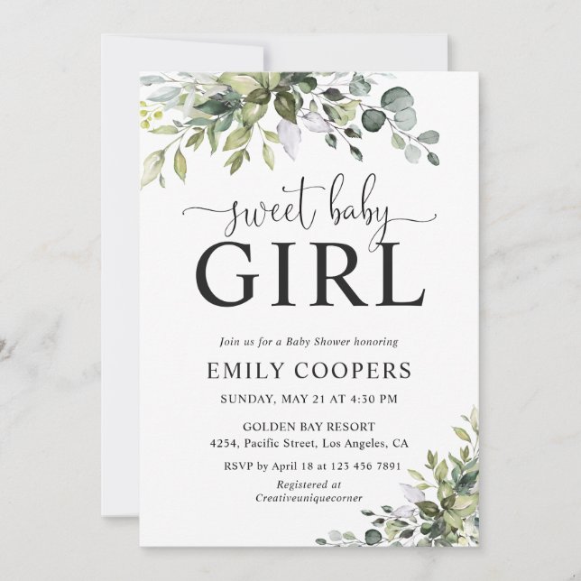 Elegant Greenery Baby Shower-inbjudan Inbjudningar (Framsida)
