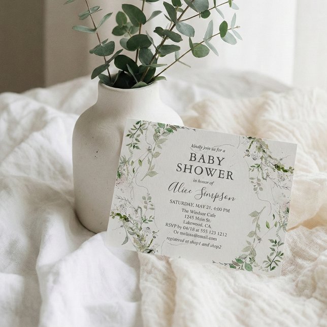 Elegant Greenery Baby Shower Inbjudan Vykort (Skapare uppladdad)