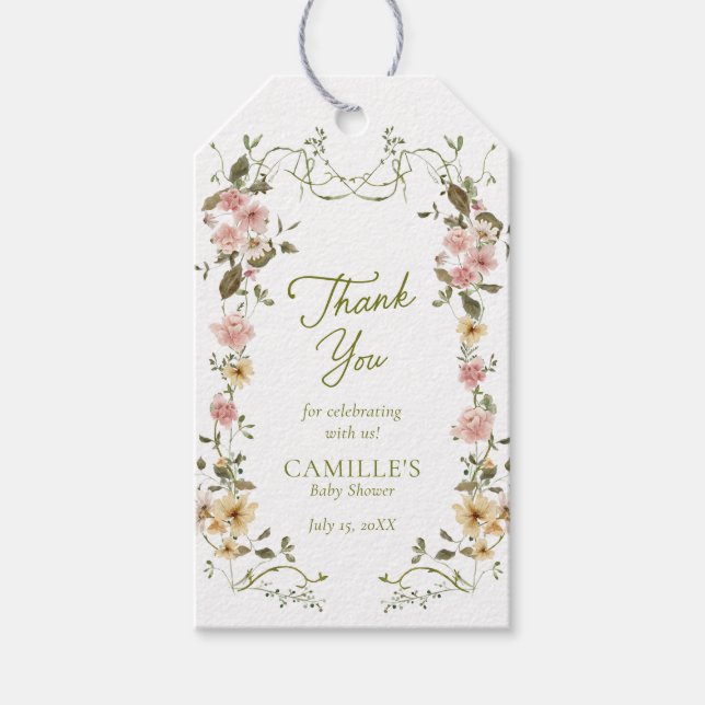 Elegant Greenery Baby Shower Tack märkre Presentetikett (Framsidan)