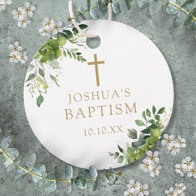 Elegant Greenery Baptism Christening Gåvor Etiketter (Elegant Greenery Baptism Christening Favor Tags)