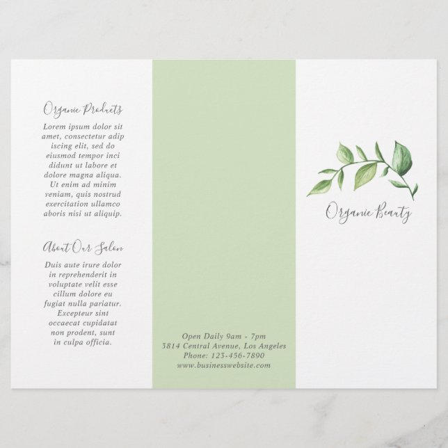 Elegant Greenery Beauty Salon Trifold Brochure (Framsida)