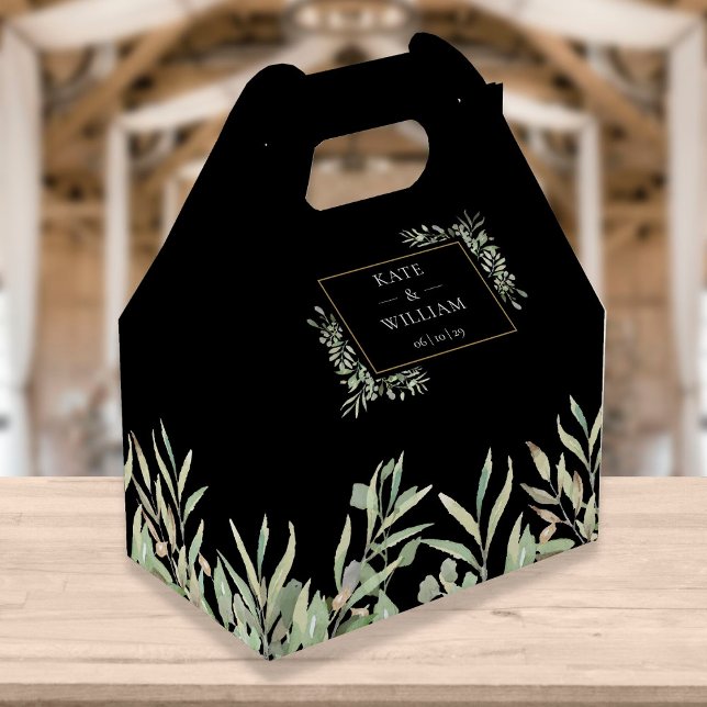 Elegant Greenery Black Guld Bröllop Presentaskar (Skapare uppladdad)