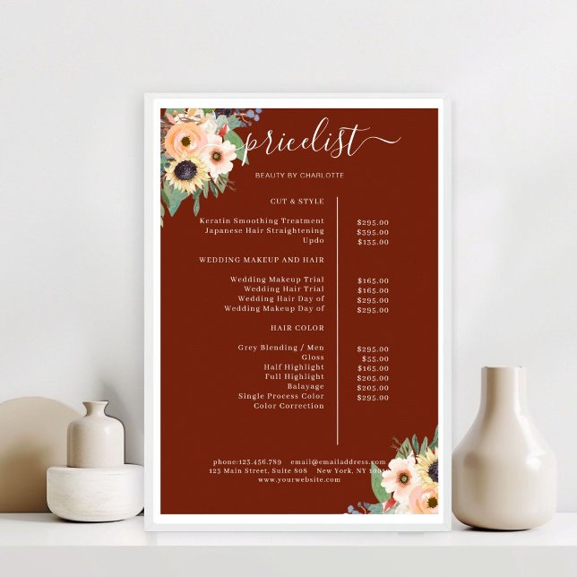 Elegant Greenery Blommig Salong Röd Poster (Elegant Greenery Floral Salon Red Poster)