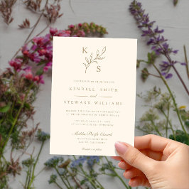 Elegant Greenery Blommigt Bröllop Logotyp Monogram Inbjudningar