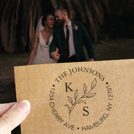 Elegant Greenery Blommigt Bröllop Logotyp Monogram Självfärgande Stämpel