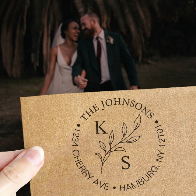 Elegant Greenery Blommigt Bröllop Logotyp Monogram Självfärgande Stämpel (Skapare uppladdad)