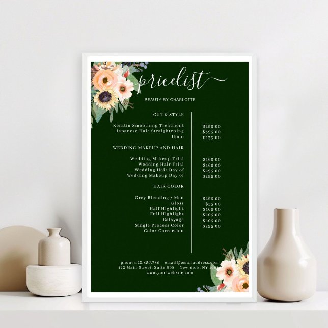 Elegant Greenery Blommigt Salon Poster (Elegant Greenery Floral Salon Red Poster)