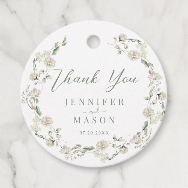 Elegant Greenery Blommigt, sommartid Bröllop Tack Gåvor Etiketter (Framsida)