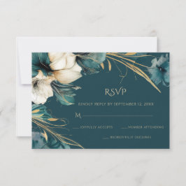 Elegant Greenery Blommigt Teal Guld Bröllop OSA Kort