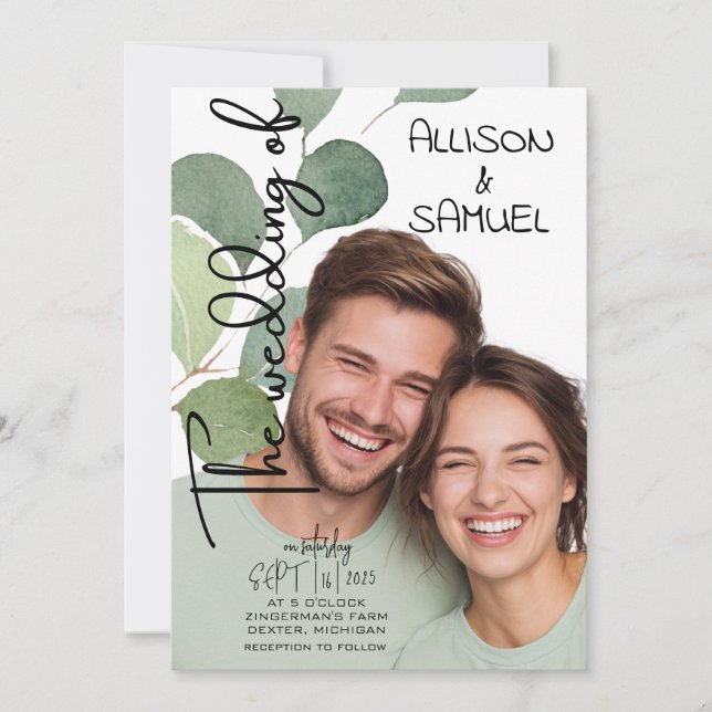 Elegant Greenery Border Wedding  Inbjudningar (Framsida)