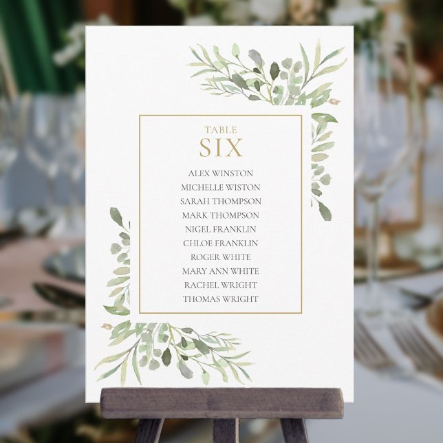 Elegant Greenery Bordnummer 6 Placeringsplan Inbjudningar (Elegant Greenery Table Number 6 Seating Chart)