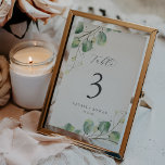 Elegant Greenery Bordsnummer<br><div class="desc">Detta elegant gröna bordsnummer är perfekt för ett enkelt bröllop. Den moderna elegantens utformning har en naturlig botanisk arrangemang av eukalyptus, löv och växter med en subtil myntfärgad vattenfärg i grönten tvättar accent. Kortet skrivs ut på framsidan och baksidan (dubblan). Objekt skrivs ut exakt som de visas på skärm när...</div>