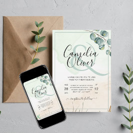 Elegant Greenery Botanical Ampersand Bröllop Inbjudningar