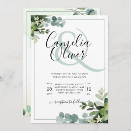 Elegant Greenery Botanical Ampersand Bröllop Invit Inbjudningar
