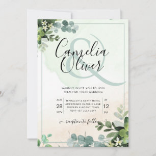 Elegant Greenery Botanical Ampersand Bröllop Invit Inbjudningar