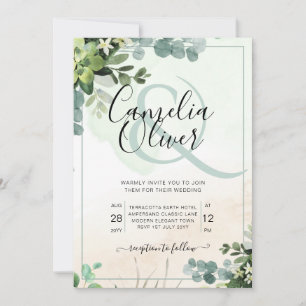 Elegant Greenery Botanical Ampersand Bröllop Invit Inbjudningar