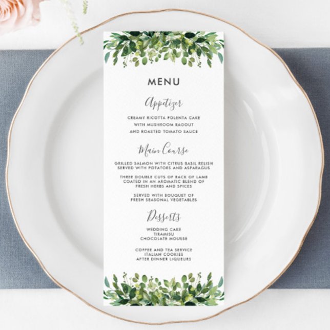 Elegant Greenery Botanical Foliage Bröllop Menu Program (Skapare uppladdad)