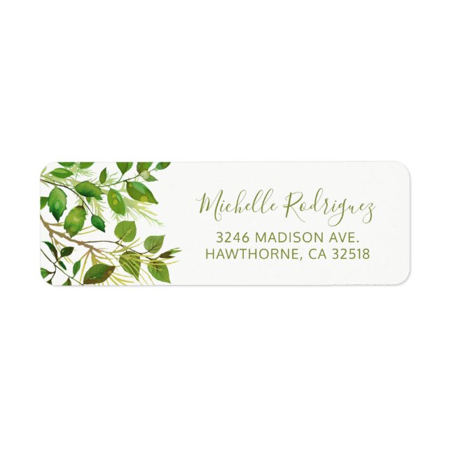 Elegant Greenery Botanical Garden Foliage Returadress Etikett (Framsidan)