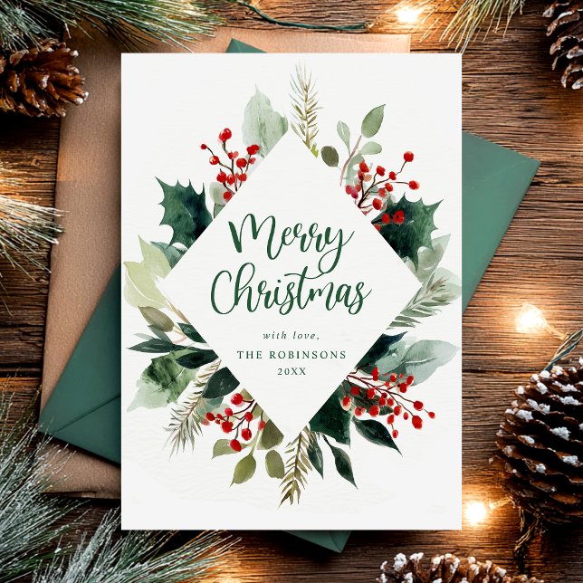 Elegant Greenery Botanical Merry Christmas  Julkort (Skapare uppladdad)